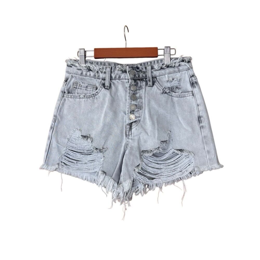 Vervet Super High Rise denim Short distressed frayed gray size S